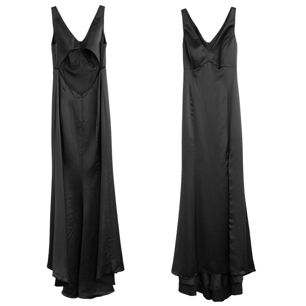 Black Satin Formal Prom Homecoming Dress Sz 10‎ Open Back V-Neck Designer Glam